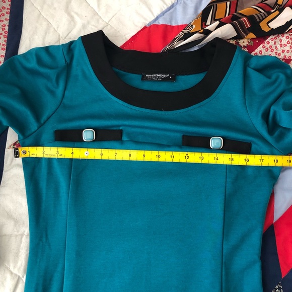 NWT Italian Rinascimento Dolce Vita Dress Petrol Blue w/ Attached Scarf Large - Picture 7 of 11